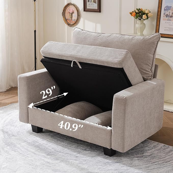 53'' Loveseat Sofa with All Seats Storage, Modular Sectional Couch with Deep Seat,Oversized Comfy Couch with Throw Pillows,Single Sofa Chair for Living Room,Bedroom,Chenille,Khaki