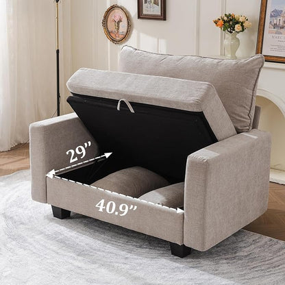 53'' Loveseat Sofa with All Seats Storage, Modular Sectional Couch with Deep Seat,Oversized Comfy Couch with Throw Pillows,Single Sofa Chair for Living Room,Bedroom,Chenille,Khaki