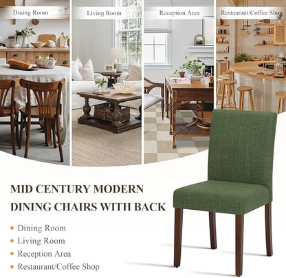 MALOL Upholstered Dining Chairs Set of 2, Modern Fabric Dining Room Chair, Wooden Dining Chair, Kitchen Side Chairs, Farmhouse Dinner Chair with High Back for Kitchen, Green