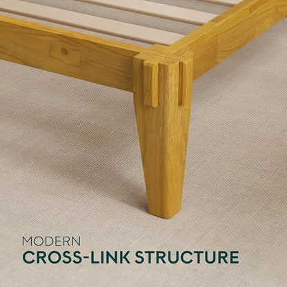 Bme Chalipa 14” King Bed Frame - Solid Wood Platform Bed - Japanese Joinery Bed Frame - Wood Slat Support - No Box Spring Needed - Easy Assembly - Minimalist & Modern Style, Golden Natural