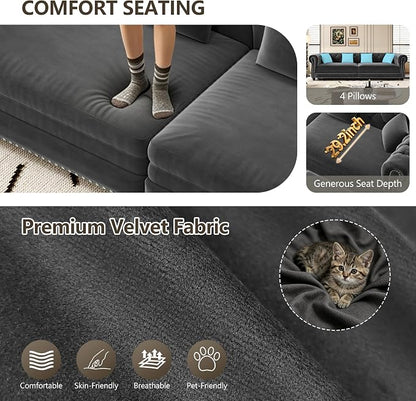89" Velvet Pull Out Sofa Bed - 3-in-1 Convertible Sleeper Sofa with Ottoman, Button Tufted Chesterfield Sofa, Pull-out King Size Couch Bed, Space Saving for Small Spaces Apartments, Living Room, Grey