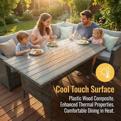 Wisteria Lane 7 Piece Patio Furniture Set, High Curved Back Wicker Outdoor Dining Set, All Weather Patio Sectional, Outdoor Furniture Patio Conversation Set with Ottoman, Grey