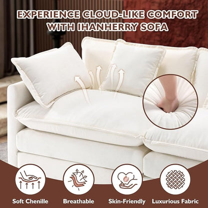 Ihanherry 146" U-Shaped Modern Sofa Modular Sectional Cloud Couch with 2 Ottoman, 6-Seat Chenille Deep Seat Sofa with 6 Pillows for Living Room, Bedroom and Apartment, Beige