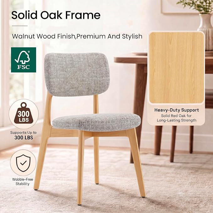 COLAMY Dining Chairs Set of 6, Modern Upholstered Kitchen Room Chairs with Solid Natural Oak Wood Legs, 5-Min Easy Assembly Anti-Wobble, High-Weight Fabric Farmhouse Side Chair, 300lbs,Oak,Oatmeal