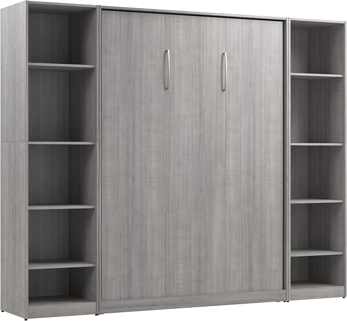Bestar Claremont Full Murphy Bed with Closet Organizers (99W) in Platinum Gray, Space-Saving Sleeping Arrangement for Multipurpose Room