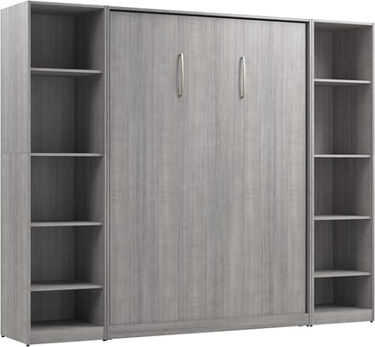 Bestar Claremont Full Murphy Bed with Closet Organizers (99W) in Platinum Gray, Space-Saving Sleeping Arrangement for Multipurpose Room