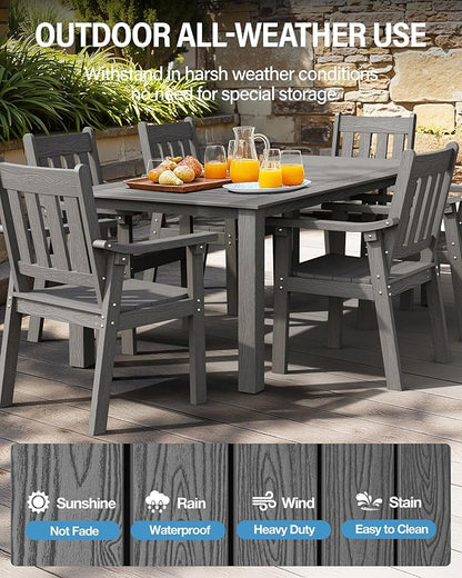 YEFU HIPS Patio Table Set: 5 Piece Outdoor Table and Chairs Dining Furniture Set with Umbrella Hole - Gray Modern Plastic Dining Sets 4 Person for Outside Deck with Metal Aluminum Frame