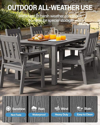 YEFU Patio Dining Chairs Set of 6: All Weather Outdoor Dining Chairs with Wide Curved Seat and Backrest - Outdoor Furniture Plastic for Outside Backyard/Garden/Porch/Deck 350lbs Capacity Grey