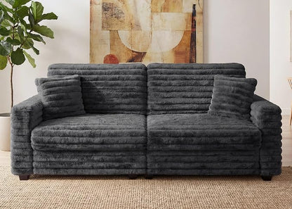 78.7" Corduroy Love Seat Sofa, Cloud Deep Seat Couch with Legs 2 Pillows, Fluff Corduroy Loveseat for Small Space, Living Rooms and Apartment, Dark Grey