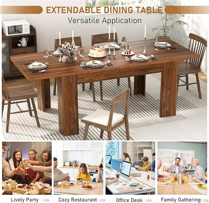 59"-86" Extendable Dining Table for 6-10 Person, Wooden Dining Room Table, Modern Extendable Table for Gatherings, Meeting for Small Kitchens, Dining Office Areas(Walnut)
