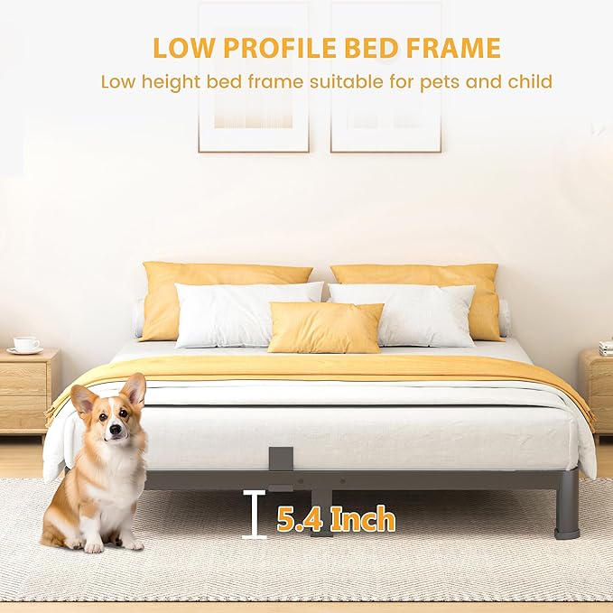 7 Inch Queen Bed Frame, Metal Platform Bed Frame with Round Corner Legs, 3500 lbs Heavy Duty Steel Slats Support, No Box Spring Needed, Noise Free, Easy Assembly, Black