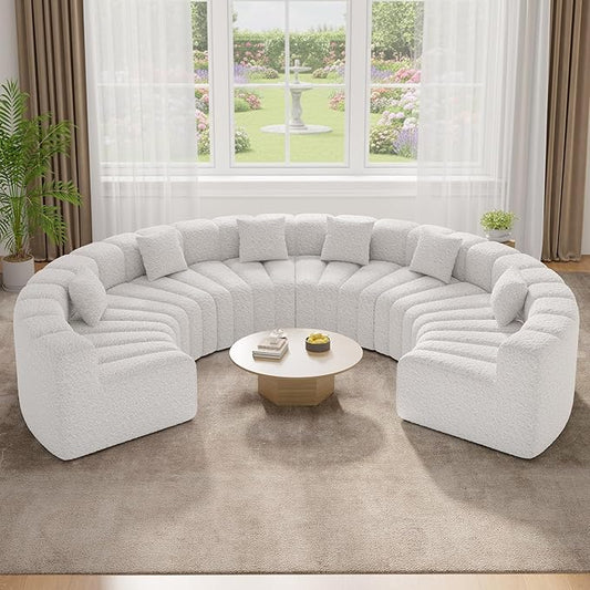 Luxanimarion Oversized Curved Cloud Couch, 6 Seater Modern Modular Sectional Sofa, Convertible Boneless Couches for Living Room, No Assembly Required, White 1 PCS