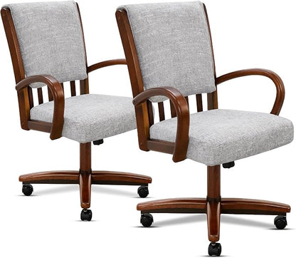 Chromcraft Birchbrook Haze Swivel Dining Chairs with Casters, Set of 2 – Luxury Upholstered Kitchen & Dining Room Chairs with Arms, Ergonomic Tilt & Swivel Comfort - CM1777
