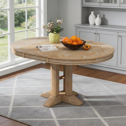 LUMISOL 42"-58" Extendable Round Dining Table for 4-6, Farmhouse Oval Kitchen Table with Removable Leaf for Kitchen, Dining Table, Small Space, Natural
