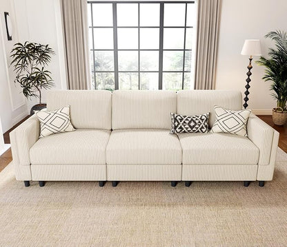 KKL Modular Sectional Sofa Bed with Storage Ottoman, Convertible L/U-Shaped Sleeper Couch for Living Room, Modern Reversible Design(Beige,3 Seat Sofa)