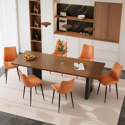 VECELO Dining Chairs Set of 6, Velvet Fabric & Metal Frame, Mordern Style for Kitchen, Living Room,Offcie, Brown