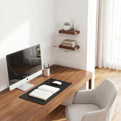 Walnut Floating Shelves for Wall Set of 2,11.8 Inch Wooden Wall Shelves for Bedroom,Bathroom,Kitchen