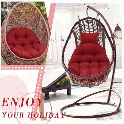 Tudomro Red Waterproof Egg Chair Cushion with Pillow Filling 2.58 kg Replacement Rocking Wicker Chair Cushion 48" x 32" High Back Hanging Swing Hammock Pad Thicken for Outdoor Patio Garden