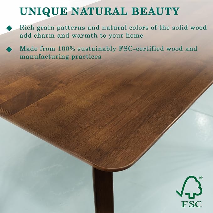 Acacia Verve 48" Solid Wood Dining Table for 4, Rectangular Acacia Wood Kitchen Table, Modern Farmhouse Style, Rustic Natural Finish, Dining Room Furniture, Seats 4 Comfortably, Walnut
