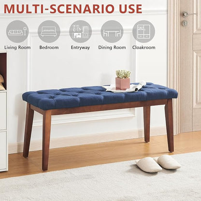 kinmars Upholstered Bench for Bedroom End of Bed,42.5-inch Entryway Bench for Living Room,Dining Bench with Padded Seat and Solid Wood Leg for Kitchen Bedroom,Indoor and Hallway