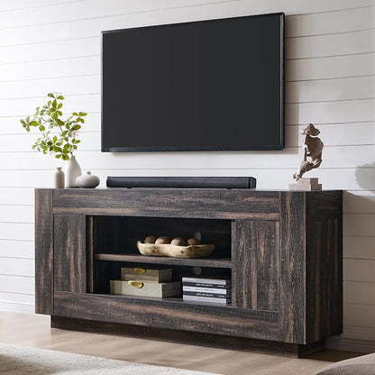 OKD Modern 70" TV Stand, Entertainment Center for TVs Up to 80", Media Console with Large Open Storage & Side Cabinets, Thick Wood Design for Living Room, Dark Rustic Oak