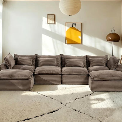 Boneless Couch Sectional Sofas Cloud Couches for Living Room | 130'' Modern Modular Cloud Sofa with Pillows and Ottoman for Bedroom