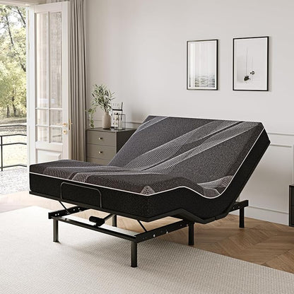 Dyonery Queen Adjustable Bed Base Frame with Wireless Remote + 12 Inch Queen Gel Memory Foam Mattress Bed in a Box, Head and Foot Incline, Zero Gravity, Fiberglass Free, 80" × 60"
