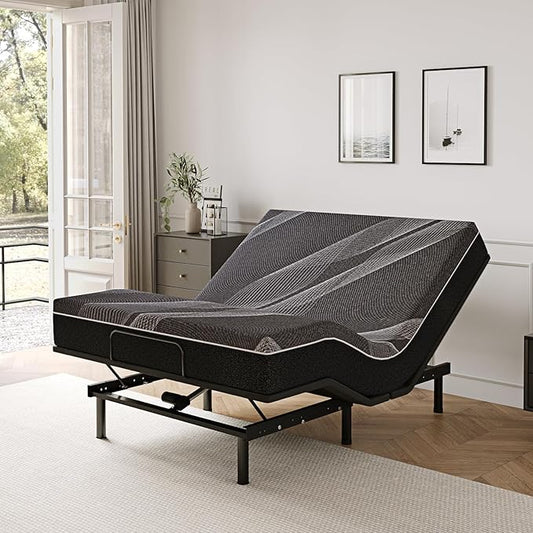 Dyonery Queen Adjustable Bed Base Frame with Wireless Remote + 12 Inch Queen Gel Memory Foam Mattress Bed in a Box, Head and Foot Incline, Zero Gravity, Fiberglass Free, 80" × 60"