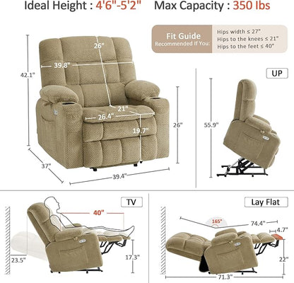 MCombo Small Dual Motor Power Lift Recliner Chair for Elderly, Zero Gravity Lift Chair with Heat and Massage, Lay Flat Recliner for Petite, USB Ports, Fabric R7894 (Small-Wide, Beige)