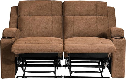 GUEAPY 55" Loveseat Reclining Sofa with Cup Holders – Manual Double Reclining Sofa for Aprtment & Small Spaces, Chenille Fabric Reclinig Couch with Wide Armrests & Side Storage for Livingroom Brown