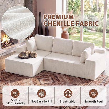 Homall 110" Boneless Sectional Couch, Modular Sectional Sofa L-Shape Couch with Deep Seat, Cloud Comfy Boneless Couch for Living Room, No Assembly Required (Chenille, Beige)