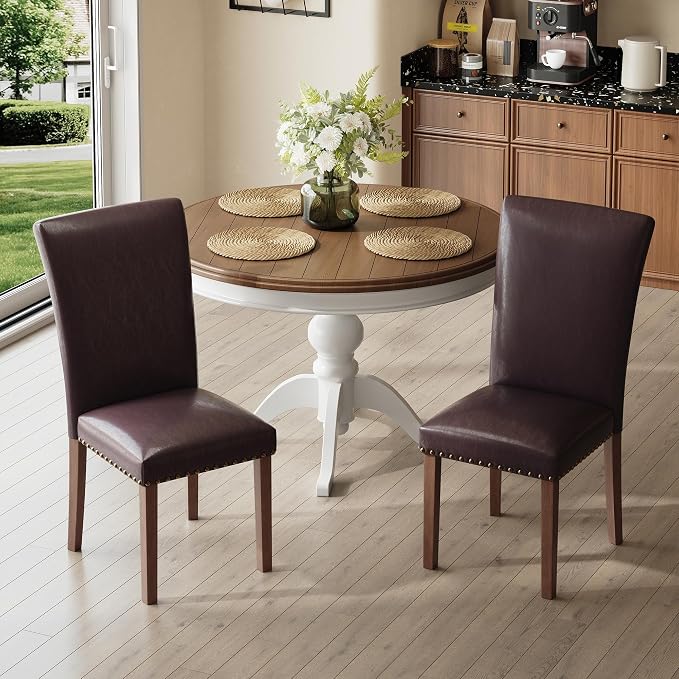 MALOL Dining Chairs Set of 2, High Back Dining Chair with Wood Legs and Nailhead Trim, Modern Padded Kitchen Room Chairs for Dining Room/Restaurant, Dark Brown