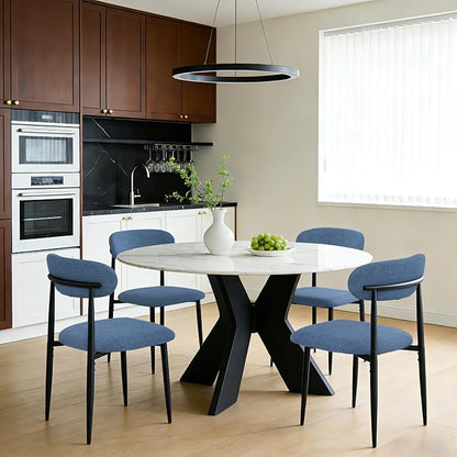 FREKEN Modern Upholstered Dining Chairs Set of 2, Mid-Century Metal Frame Linen Fabric Side Chair for Kitchen Dining Room, 350lbs Capacity, Blue