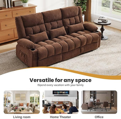 BOSMILLER Reclining Sofa with Cup Holders for Living Room 3 Seat Manual Sofa Recliner with Side Pocket