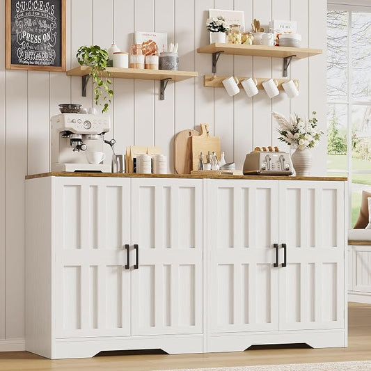 Sideboard Buffet Cabinet, Modern Farmhouse Kitchen Storage Cabinet, 63" Modular Accent Cabinet Coffee Station Bar Media Console Table Credenza for Kitchen Dining Room, Living Room Entryway Hallway