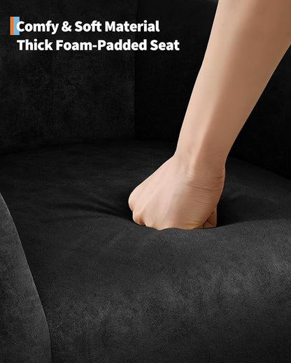 GarveeHome Accent Chair Club Chair Cozy Armrest Upholstered Velvet Barrel Chair with Solid Legs for Living Room Bedroom Study Waiting Room(Black)