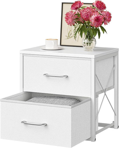 CHOEZON Stackable Storage Drawers for Closet, 2 Drawer Dresser with Wooden Top, Fabric Clothes Organizers with Metal Handles, Closet Organizer with 2 Drawers for Bedroom, Living Room, White TCW30WB