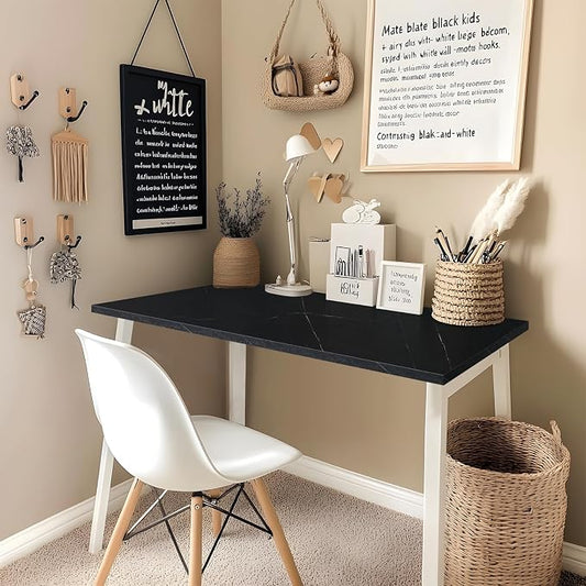 Kaboon Universal Tabletop 60"x18", Solid One-Piece Melamine Table Top, Double Desk L-Desk DIY, Home and Office Countertop, Cloud Atlas/Black Marble