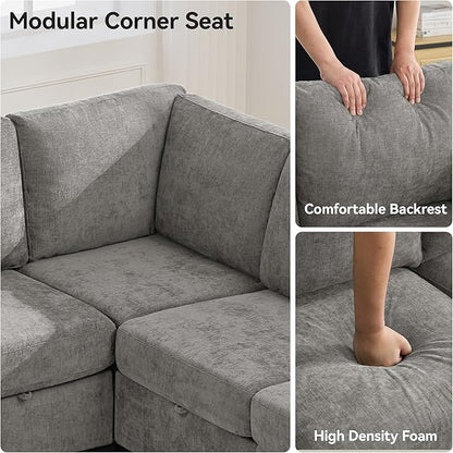 127'' Oversized U Shaped Modular Sofa, Sectional Couches with Storage for Living Room, Modern 9 Seater Cloud Sectional Couch with Movable Ottoman, Chenille Grey