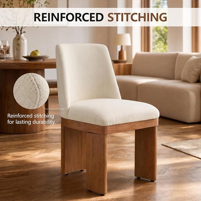RIVOVA Upholstered Dining Chairs Set of 6, Modern Wooden Dining Room Chair Linen Fabric Kitchen Chairs Farmhouse Dinner Chair, White