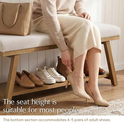 Zihanhome 45" Entryway Bench Upholstered Storage Bench for Bedroom Shoe Rack Bench for Living Room, Hallway, Mudroom, Balcony, Sturdy Indoor Bench Seat Holds Up to 300 lbs (Beige)