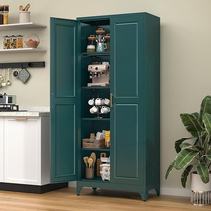 75” Metal Tall Kitchen Pantry Cabinet,Metal Storage Cabinet with Doors and Adjustable Shelves,Modern Kitchen Hutch Cabinets,Freestanding Cupboard for Office Living Room
