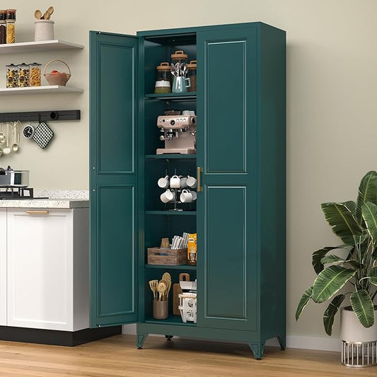 75” Metal Tall Kitchen Pantry Cabinet,Metal Storage Cabinet with Doors and Adjustable Shelves,Modern Kitchen Hutch Cabinets,Freestanding Cupboard for Office Living Room