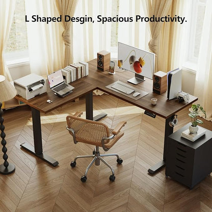 Agilestic 59 Inch L Shaped Standing Desk Adjustable Height, Electric Corner Standing Desk, Sit Stand Computer Table with Splice Board, Dark Walnut