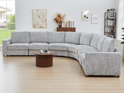 ORRD Oversized Curved Sectional Sofa, Convertible L Shaped Couch with Deep Seat, Boucle Modular Sectional Sofa with Pillows, Curved Chenille Comfy Corner 6 Seat Couch for Living Room, Grey