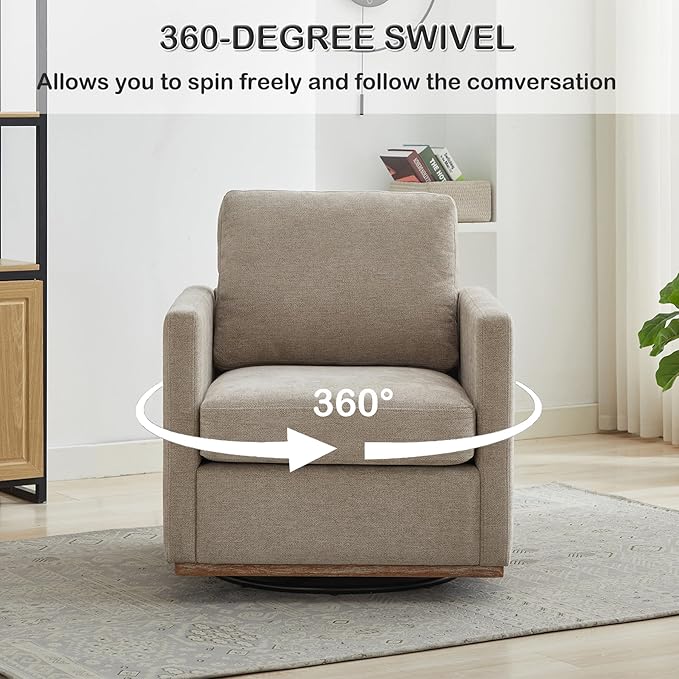 Swivel Accent Chair, 360 Degree Square Swivel Chair for Living Room, Mid Century Modern Upholstered Barrel Chair,Comfy Sofa Armchairs for Bedroom,Nursery,Chenille, Taupe