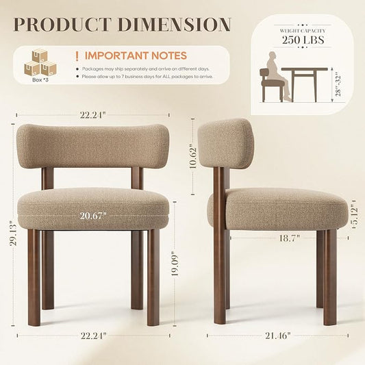 Wooden Dining Chairs Set of 4, Upholstered Kitchen Chairs with Solid Wood Legs, Mid Century Dining Room Chair with Ergonomic Curved Backrest for Kitchen Dining Vanity, Camel