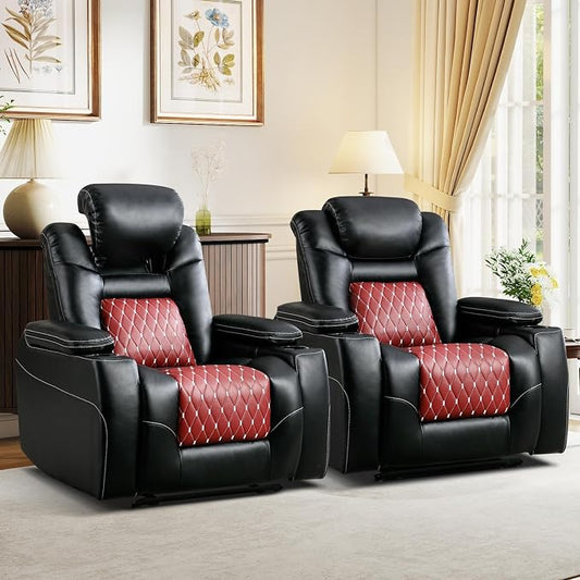 ANJ Power Recliner Chair Set of 2,Home Theater Seating with Adjustable Headrest,Cup Holders,USB Port,Hidden Arm Storage(Black)