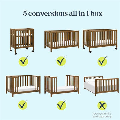 Carter's by Davinci Colby Grow 6-in-1 Convertible Bassinet to Crib in Walnut, Portable Design with Removable Wheels, Wooden Baby Bed w/Four Adjustable Heights | GREENGUARD Gold and FSC Certified