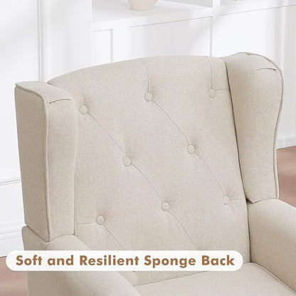 Accent Chair for Living Room, Mid Century Modern Upholstered Armchair, Wingback Chair with Tufted High Back and Solid Legs, Comfy Single Sofa Side Chairs for Bedroom, Khaki